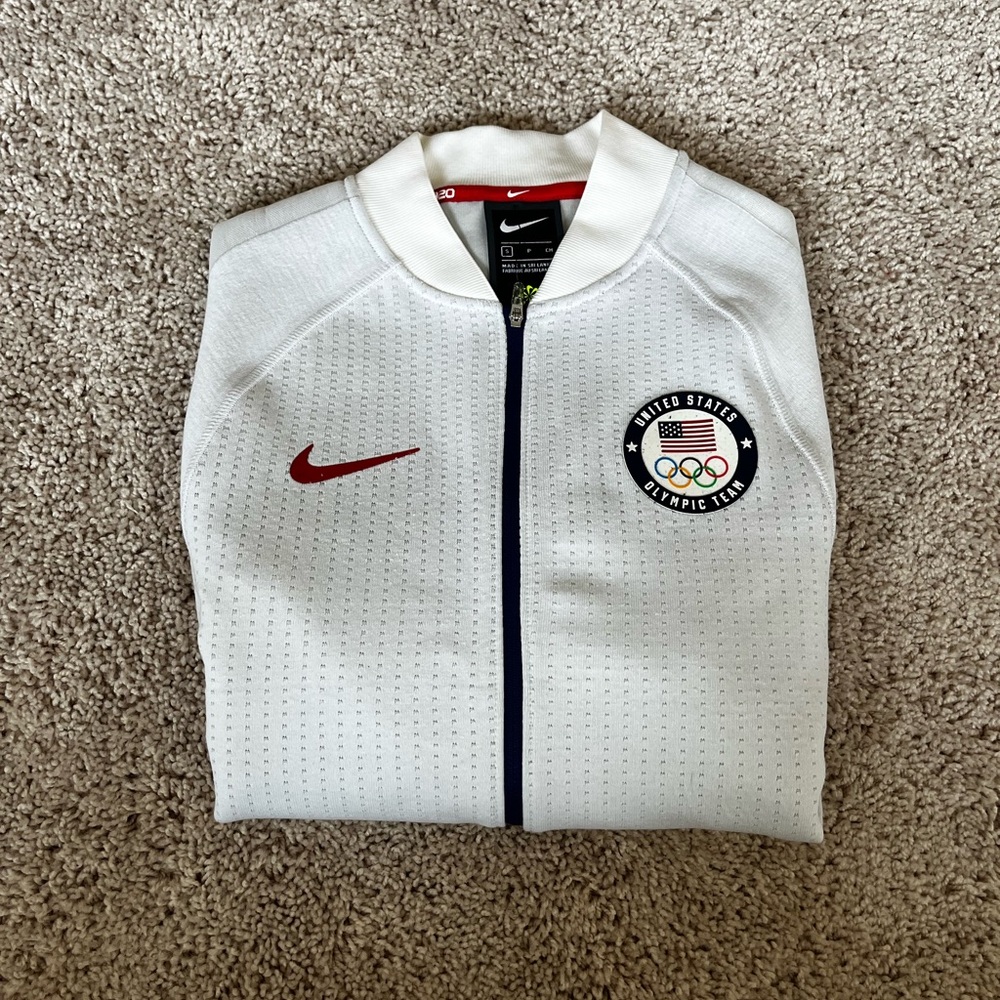 Nike 2020 Team USA Olympics Women’s Crop Bomber Jacket White Size Small New